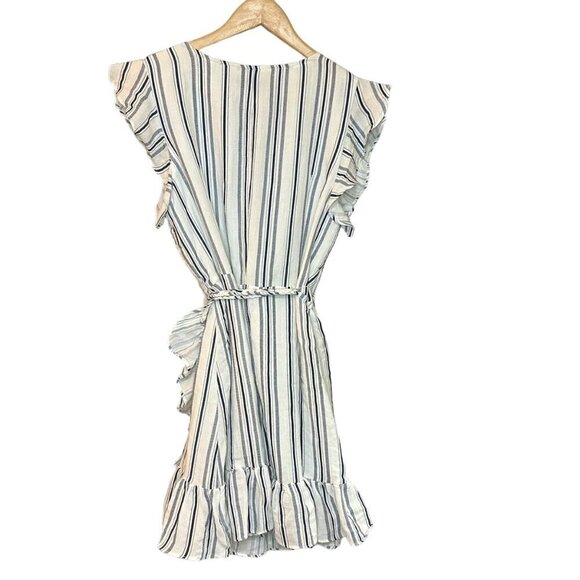 Aqua Ruffle Mini Wrap Dress Flutter Sleeve Navy White Striped Women's Size‎ M - Picture 7 of 10